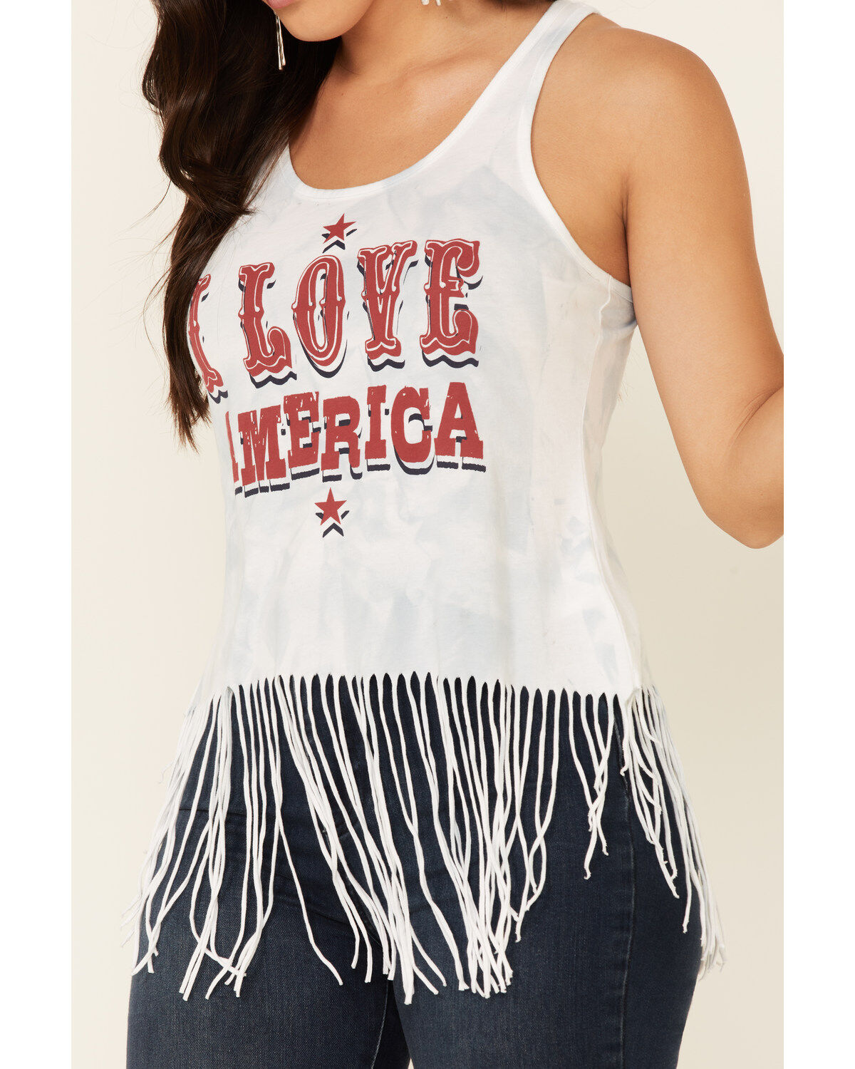 Image #3 - Shyanne Women's I Love America Graphic Fringe Hem Tank Top, White, hi-res