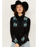 Scully Women's Floral Embroidered Long Sleeve Snap Western Shirt, Black, hi-res