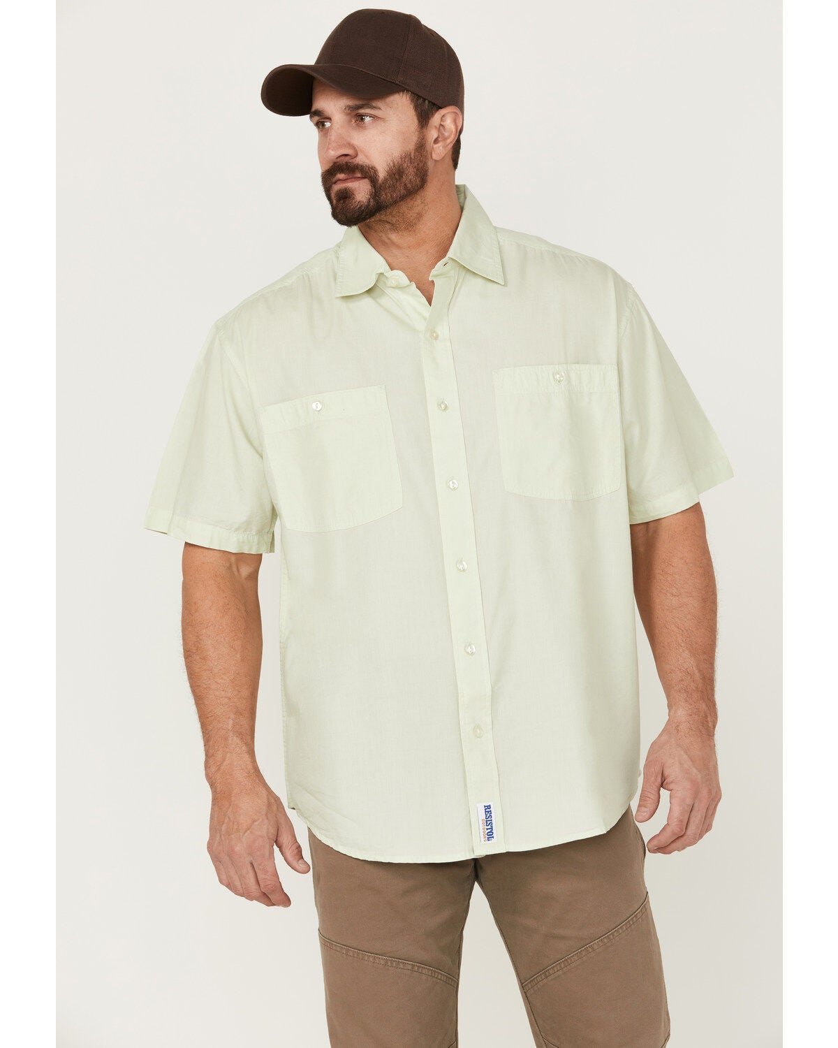 Resistol Men's Solid Short Sleeve Button-Down Western Shirt, Sage, hi-res