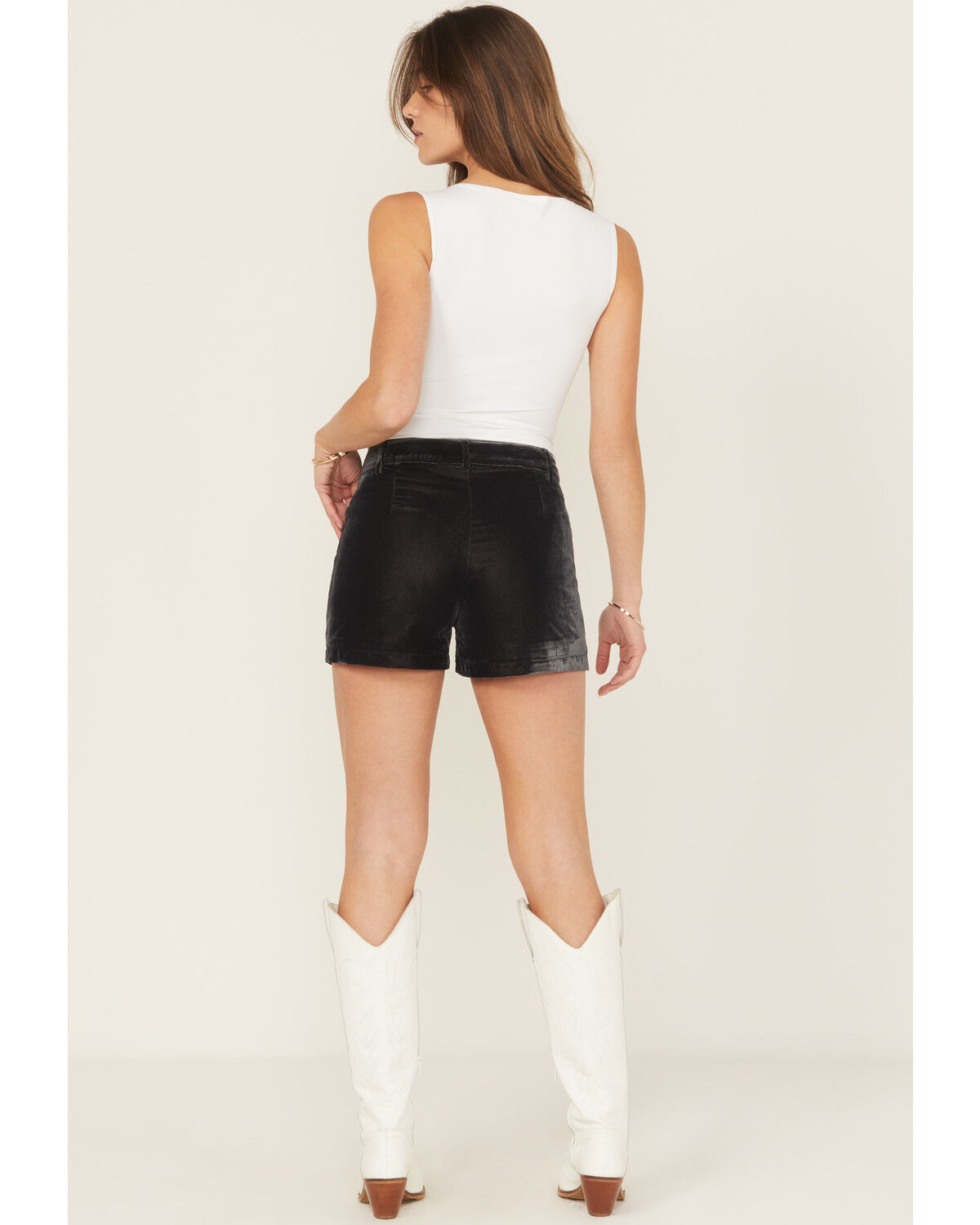Image #3 - Rock & Roll Denim Women's High Rise Floral Embroidered Velvet Shorts, Black, hi-res