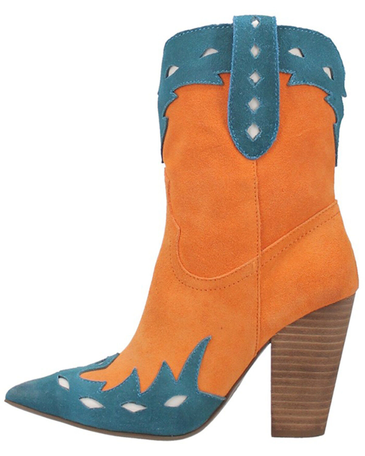 Image #3 - Dingo Women's Spicy Underlay Suede Leather Western Booties - Snip Toe, Orange, hi-res