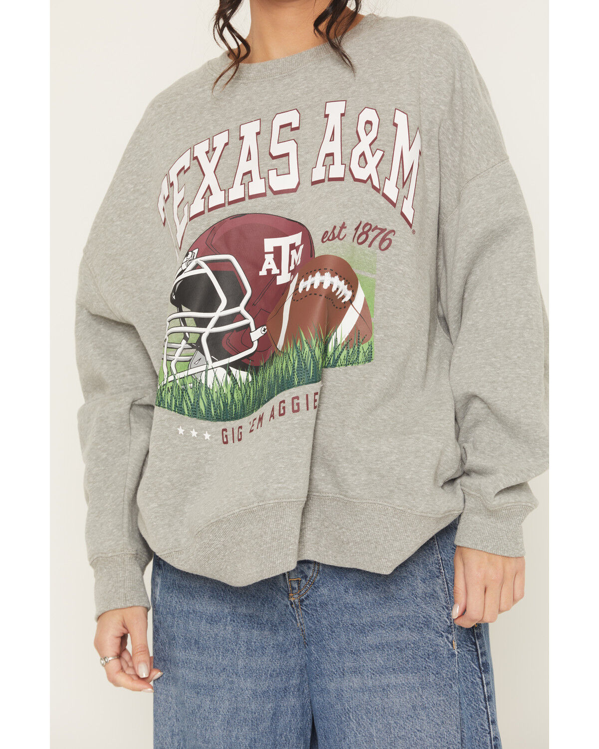 Image #3 - Gameday Women's TAMU Helmet Embroidered Graphic Crewneck, Grey, hi-res