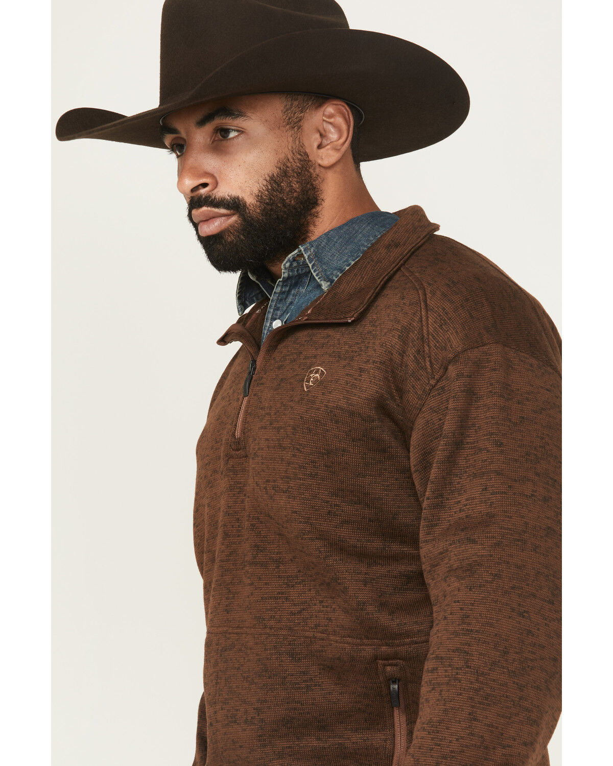 Image #2 - Ariat Men's Caldwell Zip-Up Sweater Pullover, Brown, hi-res