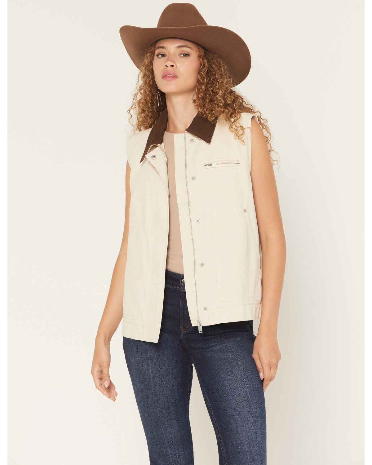 26 International Women's Quilted Lined Canvas Barn Vest, Cream, hi-res