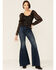 En Creme Women's Long Sleeve Foil Ruffle Blouse, Black, hi-res