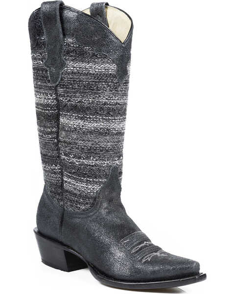 Roper Women's Fashion Fabric Snip Toe Western Boots, Black, hi-res