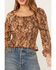 Shyanne Women's Snake Print Long Sleeve Peasant Blouse, Taupe, hi-res