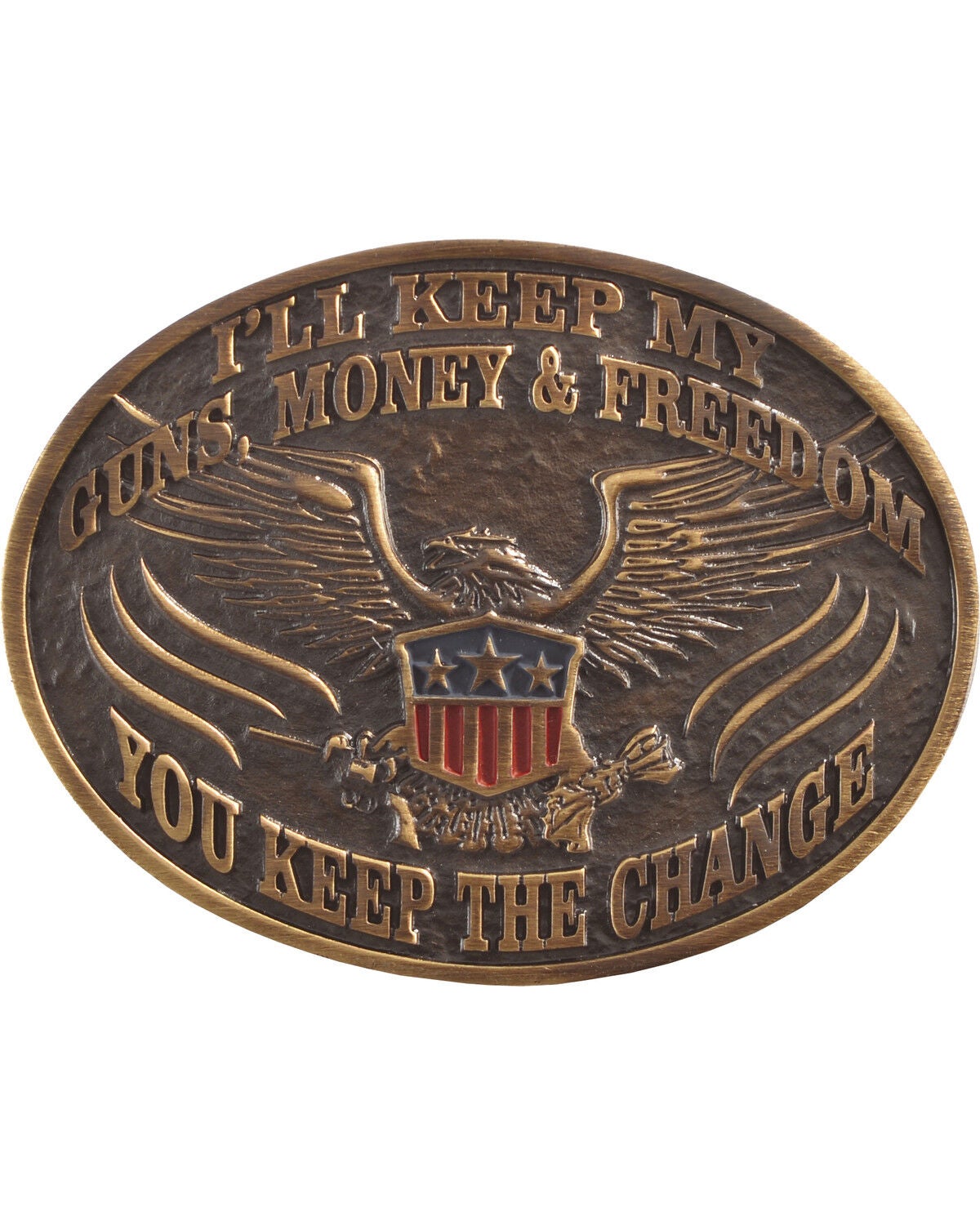 Cody James Men's I'll Keep My Guns Belt Buckle, Bronze, hi-res