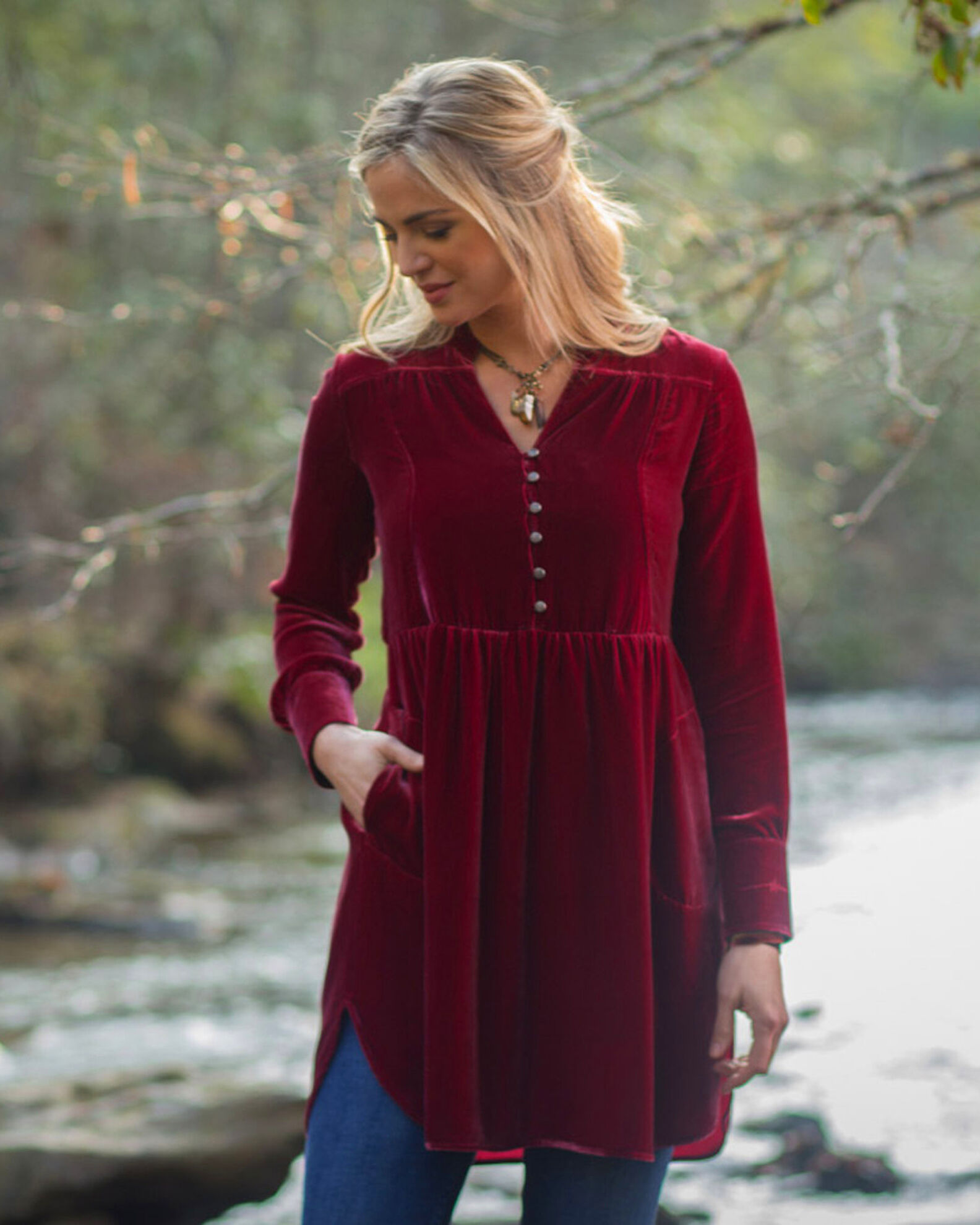 Red velvet tunic dress discount
