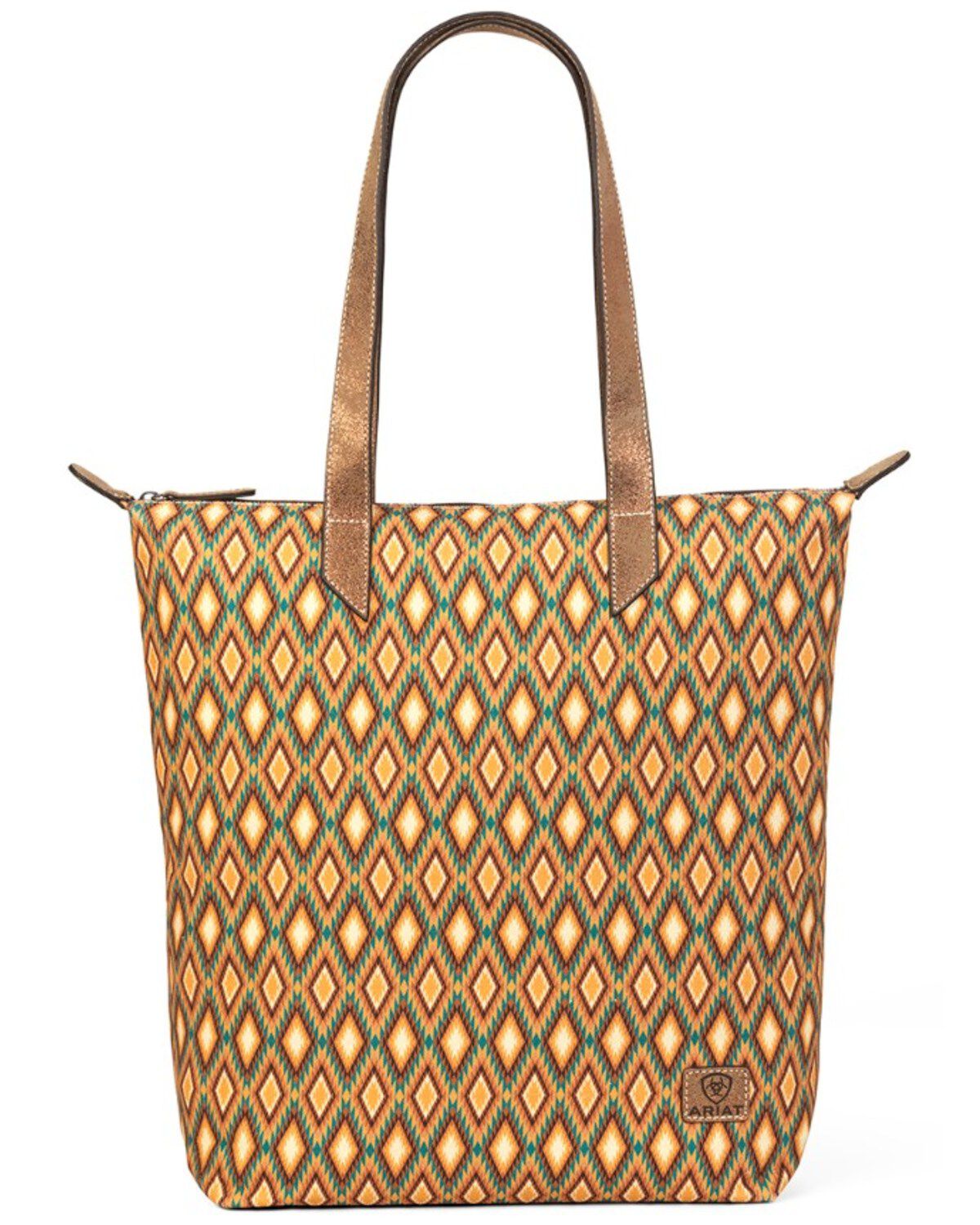 Ariat Women's Southwestern Diamond Print Tote, Tan, hi-res