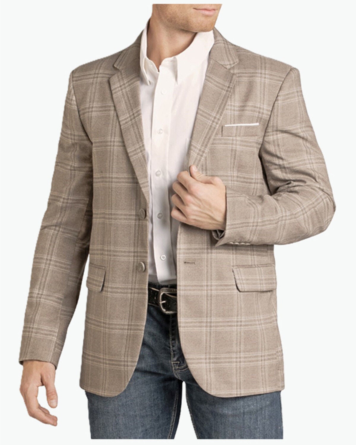 Panhandle Men's Plaid Print Button-Down Sportscoat, Taupe, hi-res