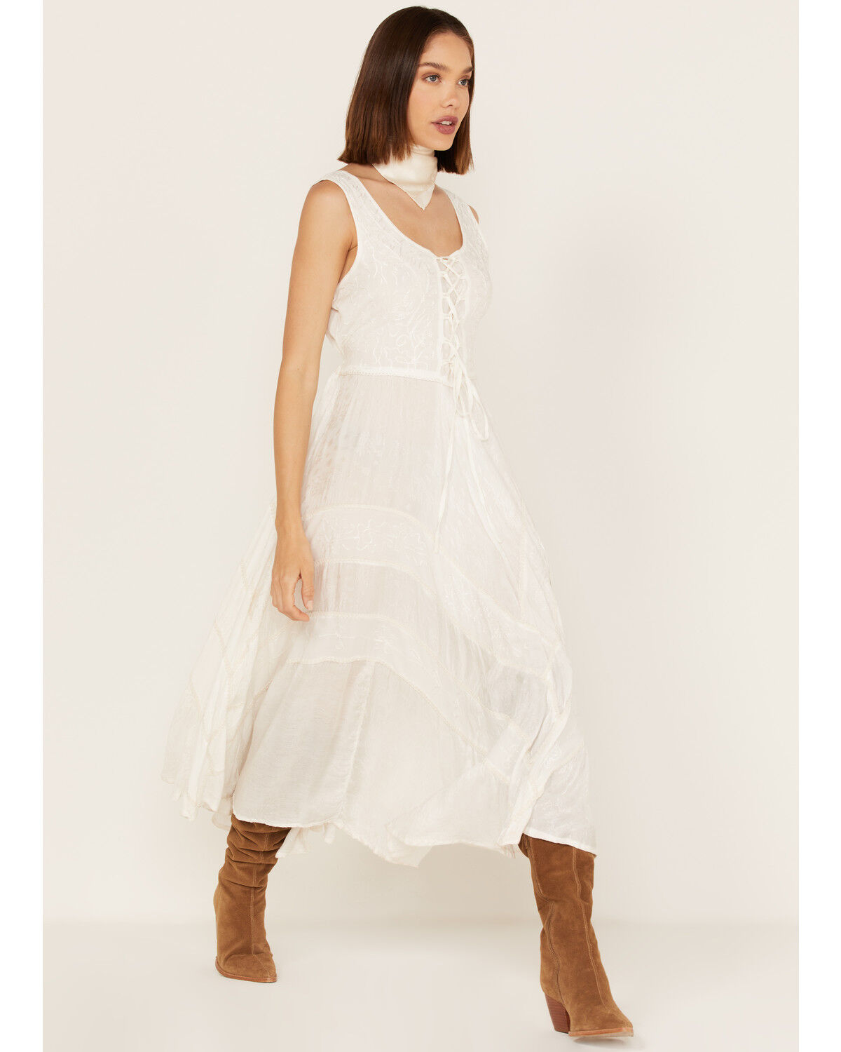 Image #2 - Scully Women's Lace-Up Jacquard Maxi Dress, Ivory, hi-res