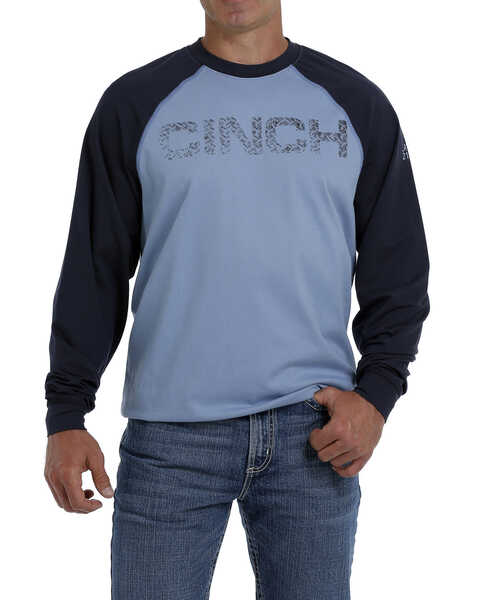 Cinch Men's FR Raglan Stretch Long Sleeve Work Shirt, Blue, hi-res