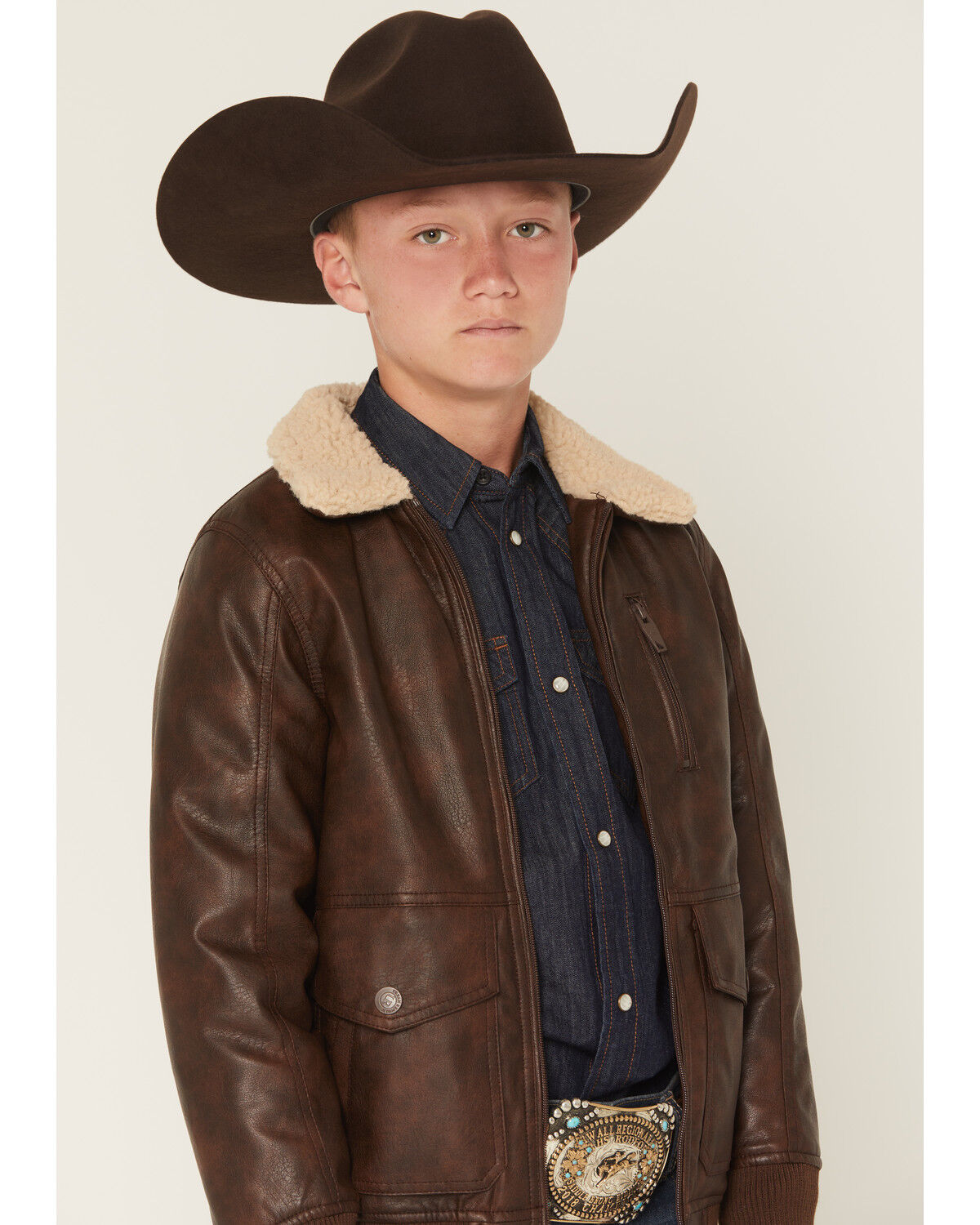 Image #2 - Urban Republic Boys' Faux Leather Aviator Jacket, Dark Brown, hi-res