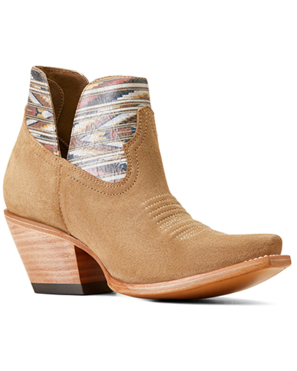 Image #1 - Ariat Women's Hazel Chimayo Suede Booties - Snip Toe, Beige, hi-res