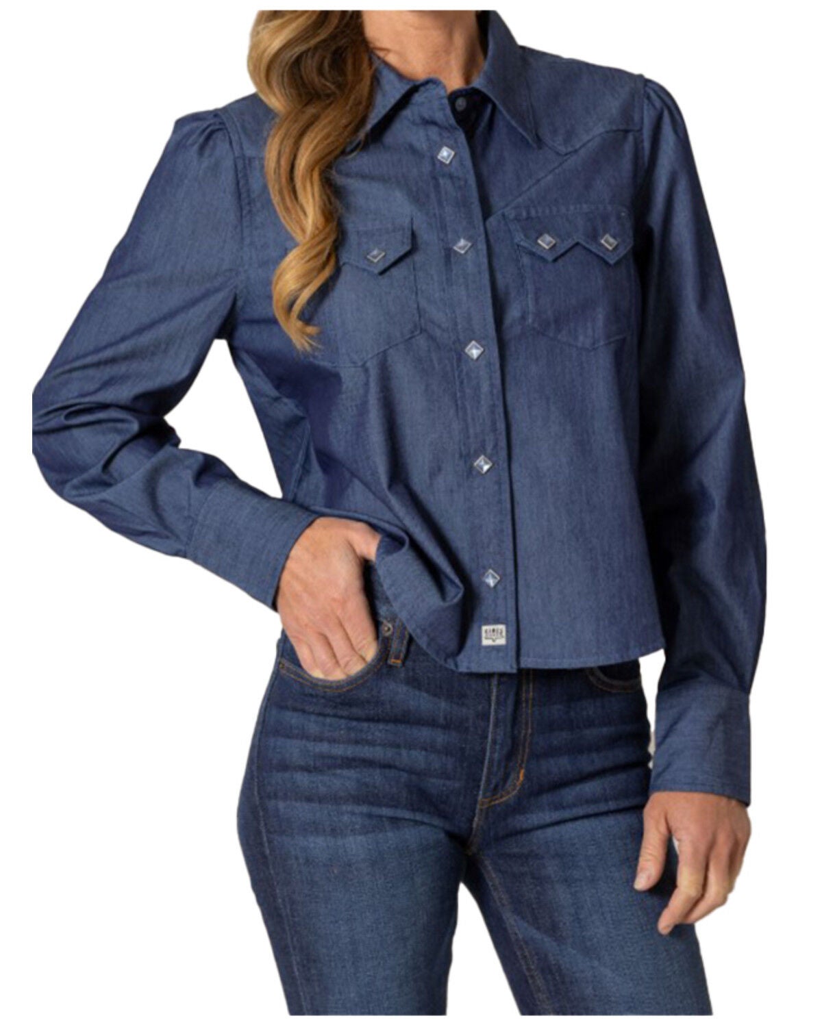 Kimes Ranch Women's Annie Cropped Long Sleeve Snap Western Shirt, Indigo, hi-res