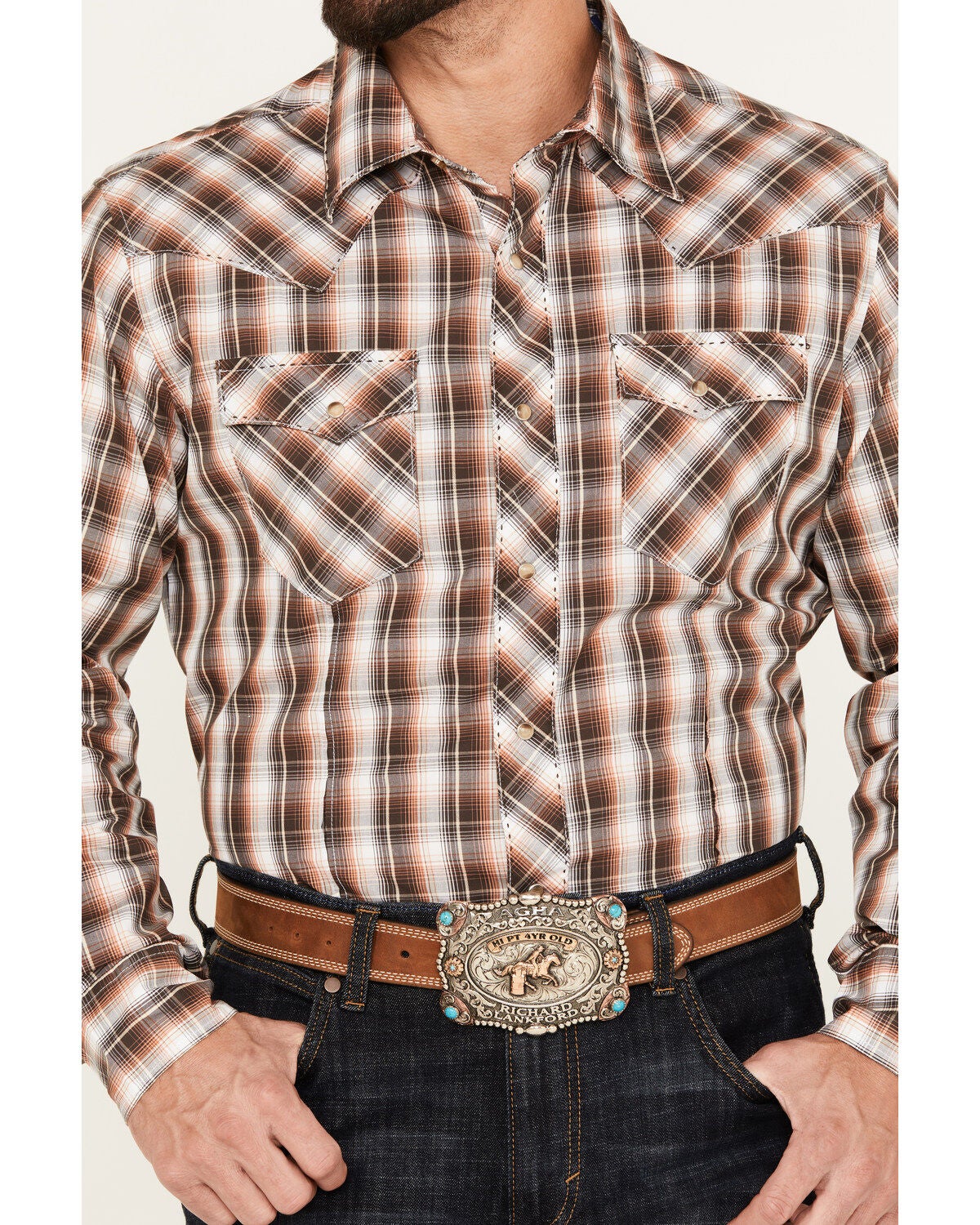 Image #3 - Wrangler Men's Plaid Print Long Sleeve Western Snap Shirt, , hi-res