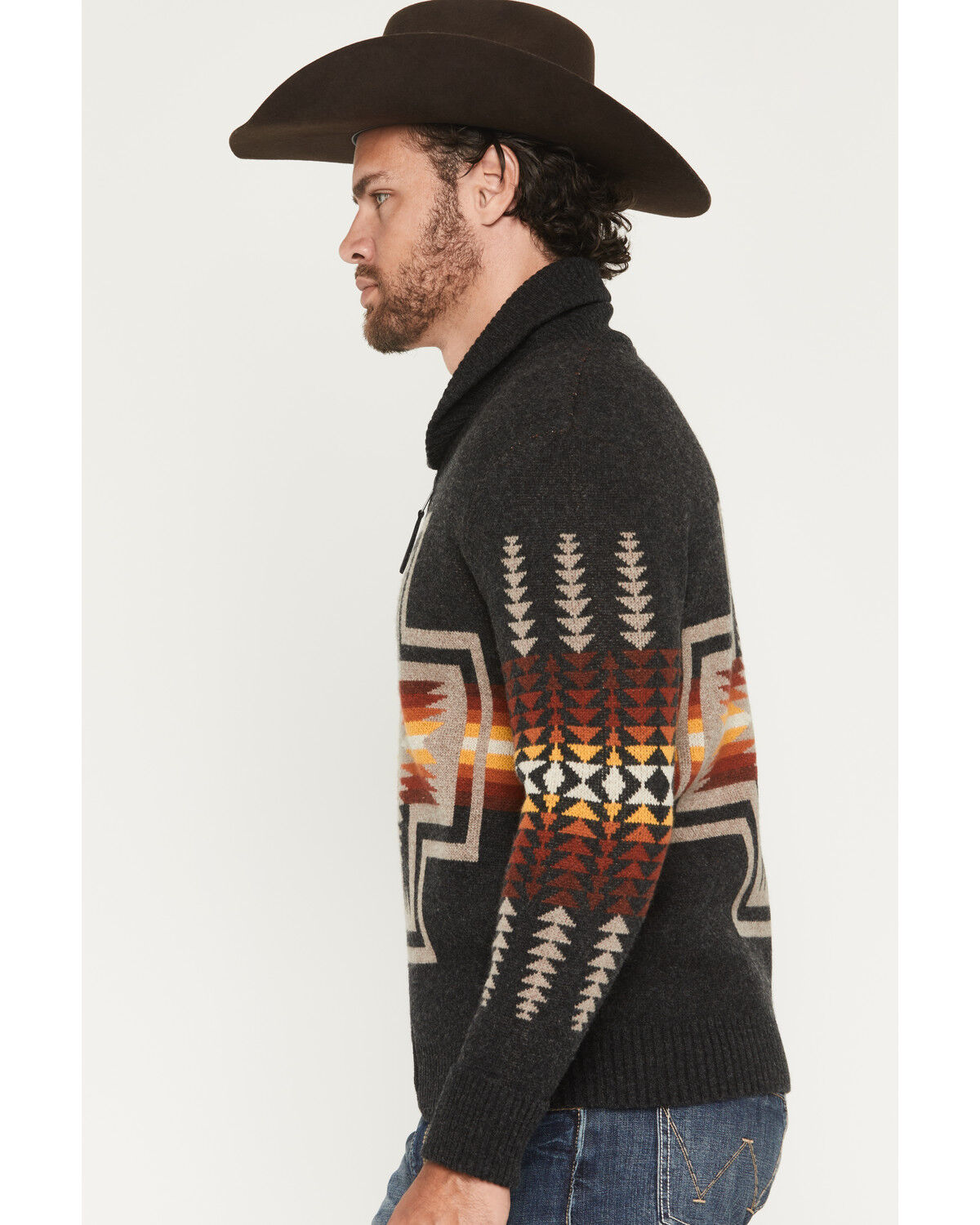 Image #2 - Pendleton Men's Harding Oxford Printed Zip Cardigan, Black, hi-res