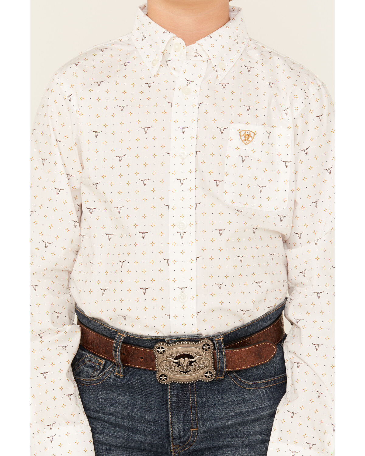 Image #3 - Ariat Boys' Steer Print Long Sleeve Button-Down Western Shirt, , hi-res