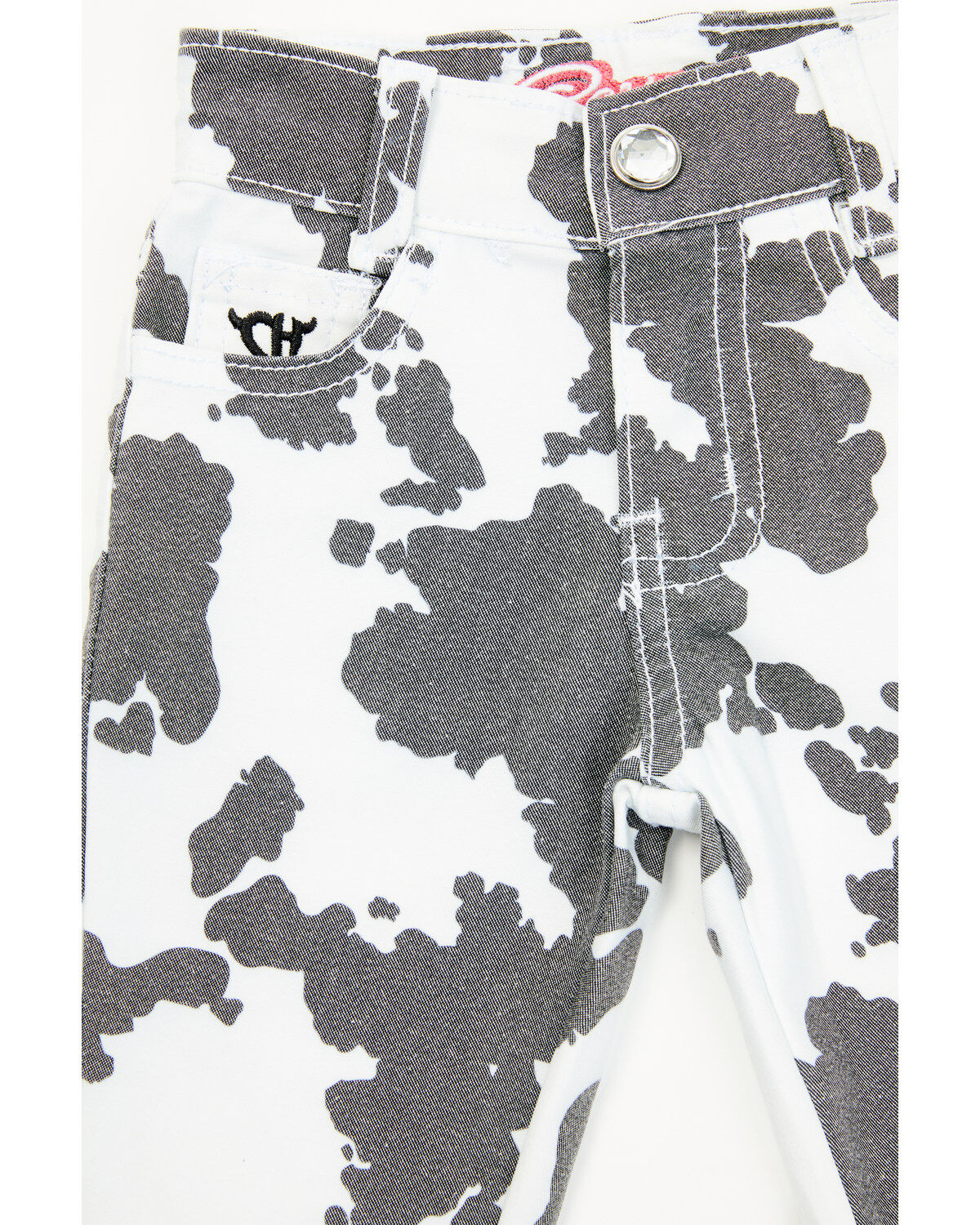 Image #2 - Cowgirl Hardware Toddler Girls' Cow Print Double Ruffle Stretch Denim Jeans, Black/white, hi-res