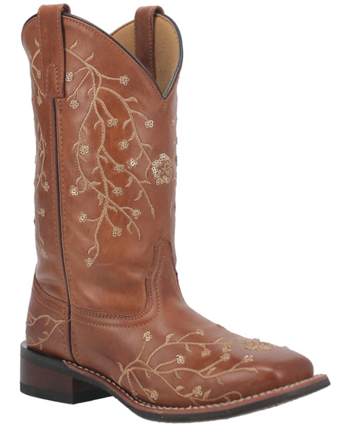 Laredo Women's Sequin Embellished Western Boots - Broad Square Toe, Tan, hi-res