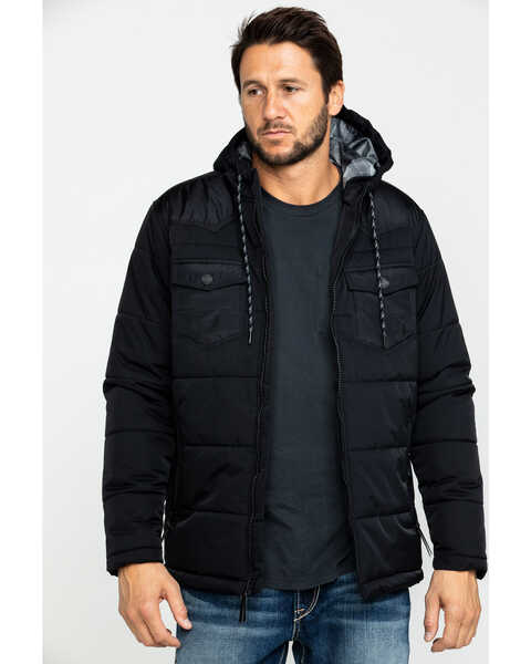 Image #1 - Cody James Men's Round Up Two Tone Western Styled Hooded Winter Puffer Coat , , hi-res