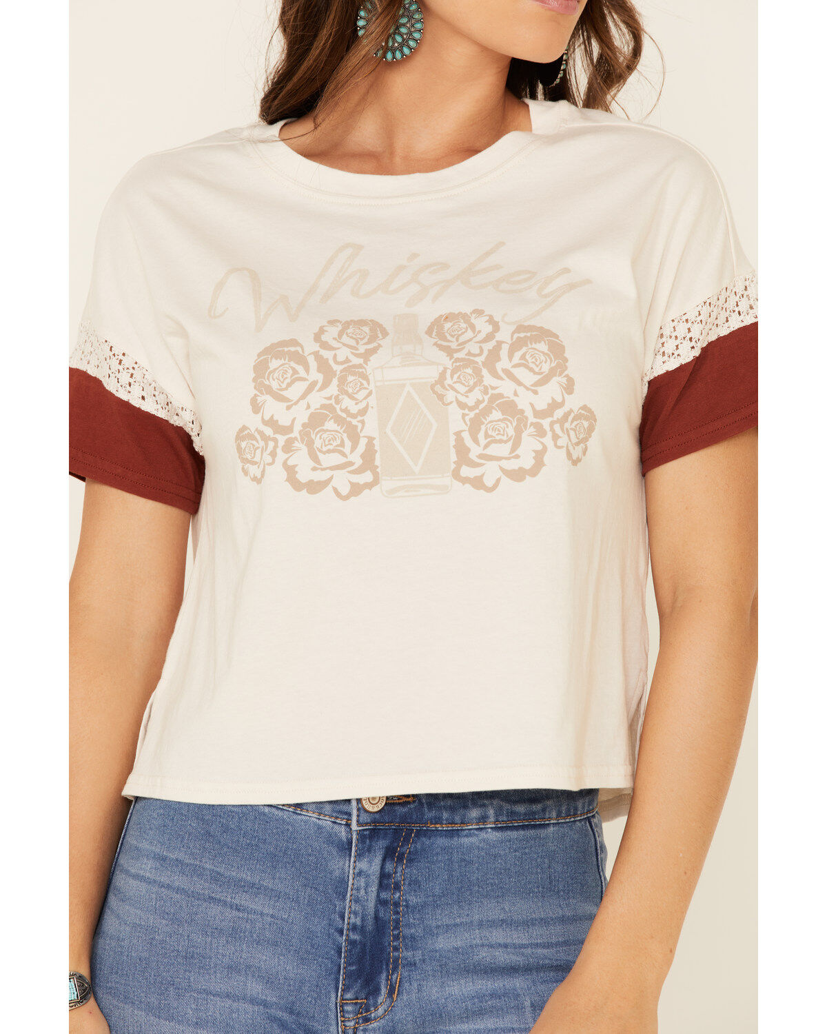 Image #4 - Shyanne Women's Sand Whiskey Lace Inset Graphic Tee, Sand, hi-res