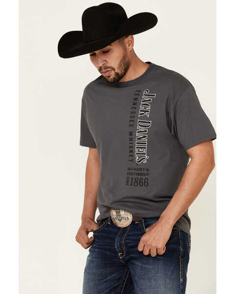 Jack Daniel's Men's Charcoal Vertical Logo Graphic Short Sleeve T-Shirt , Charcoal, hi-res