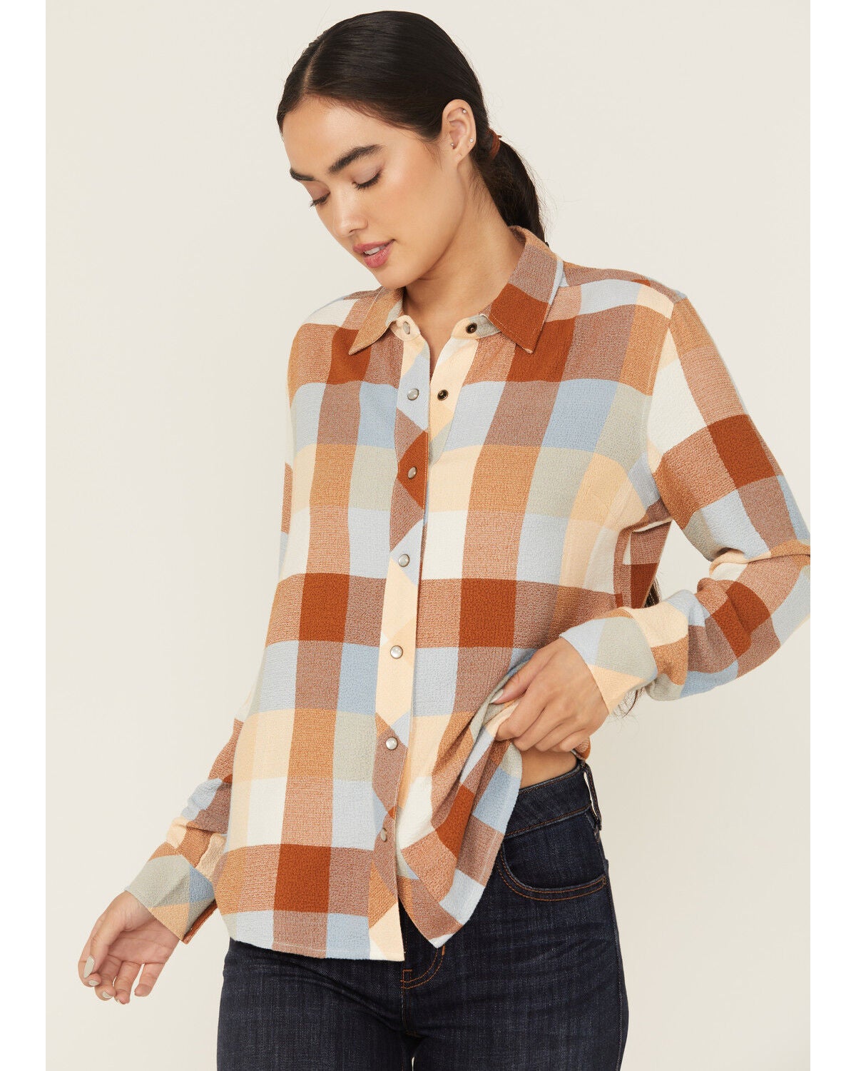 Idyllwind Women's Coppell Plaid Print Long Sleeve Snap Western Shirt, Yellow, hi-res