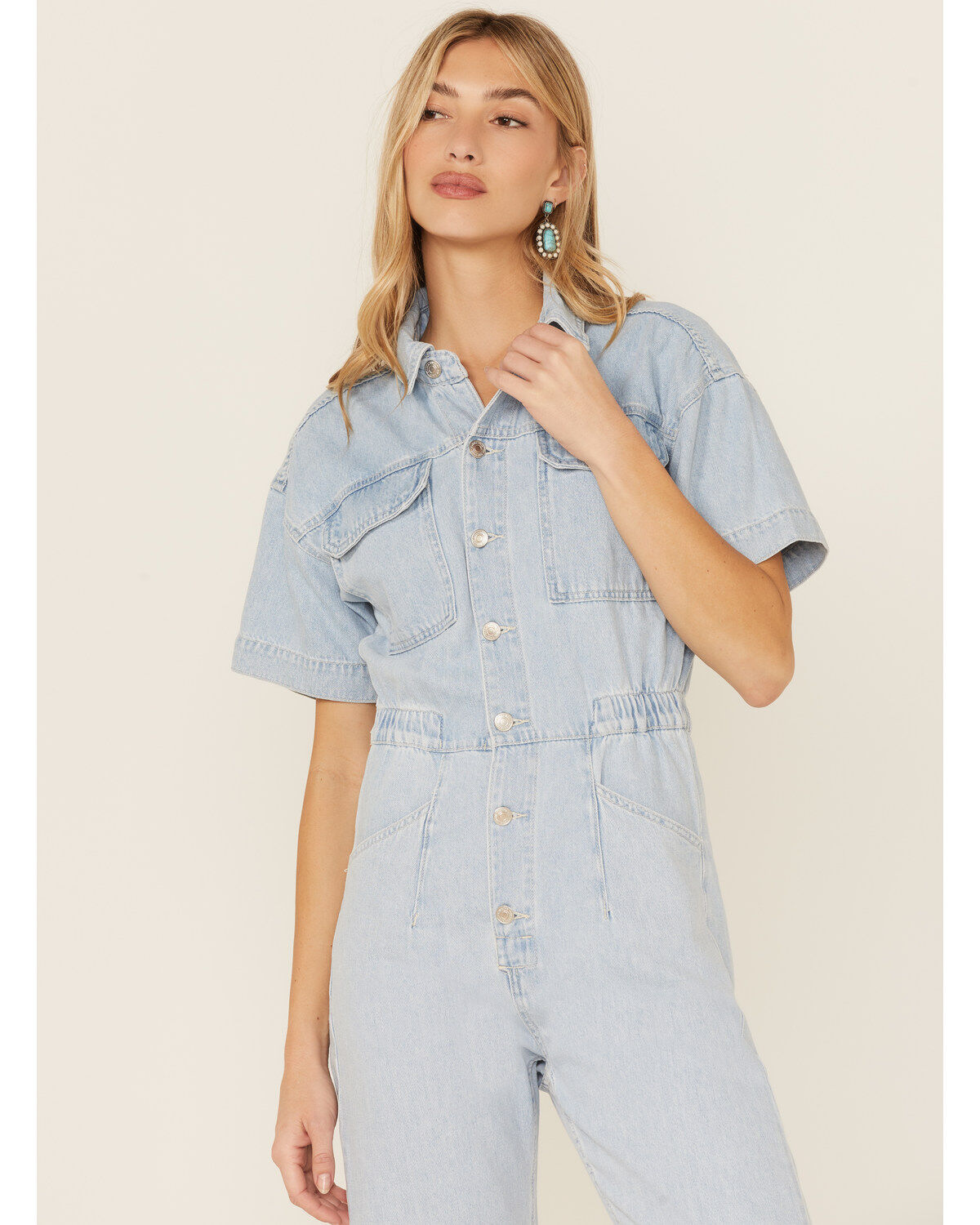 Image #4 - Free People Women's Marci Short Sleeve Button Down Jumpsuit , , hi-res