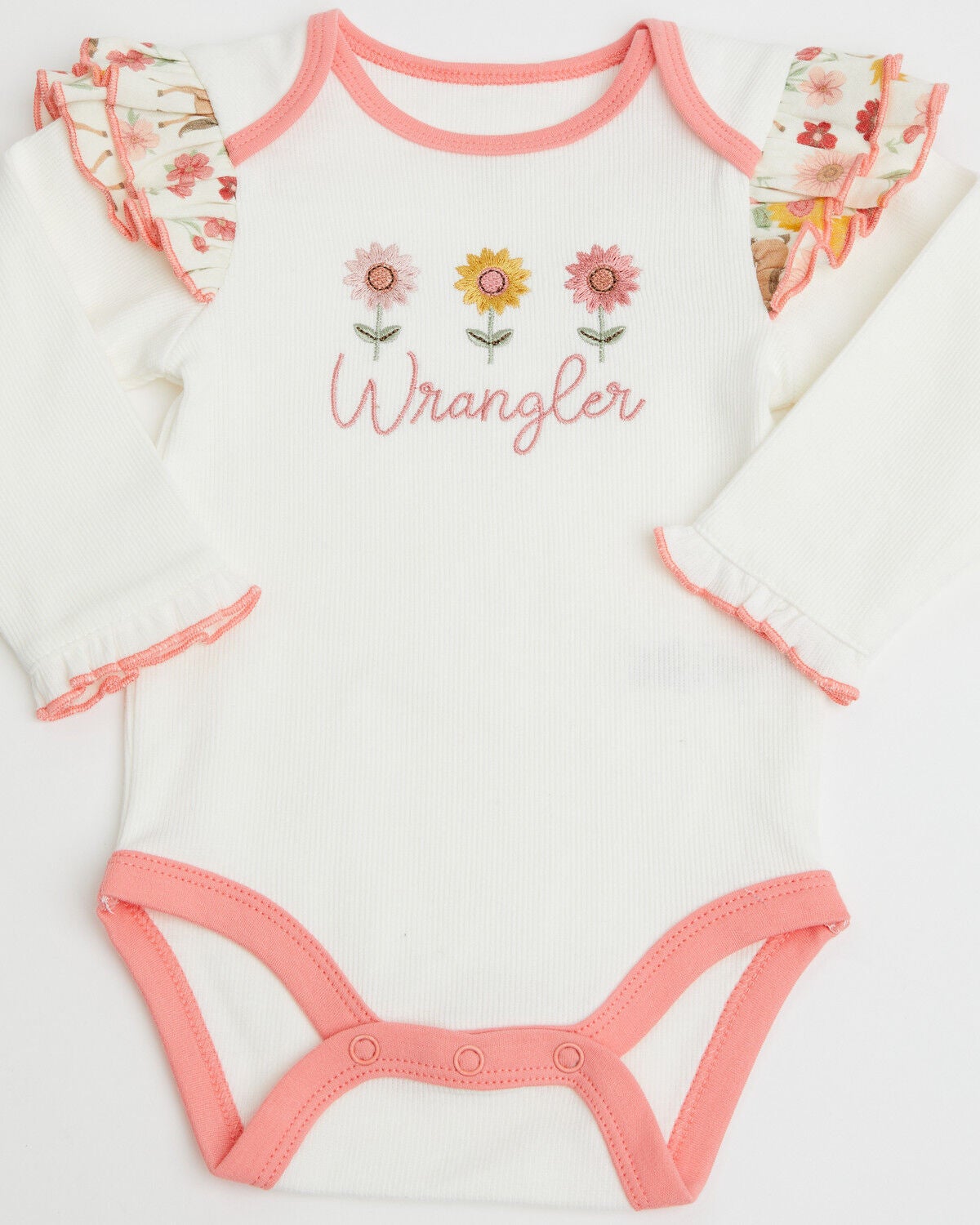 Wrangler Infant Girls' Flower Logo Onesie, White, hi-res