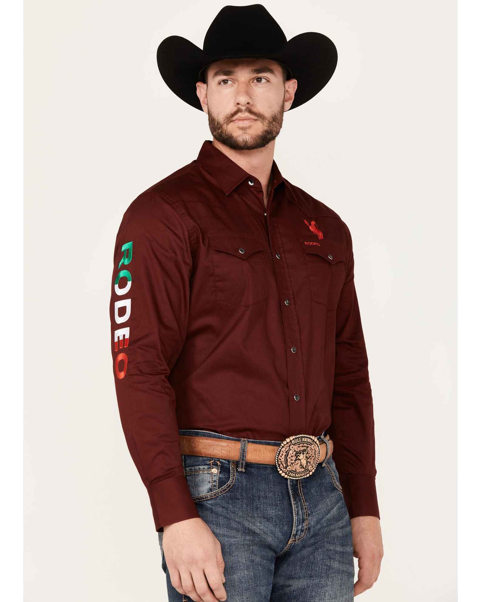Rodeo Clothing Men's Mexico Bronco Long Sleeve Snap Western Shirt
