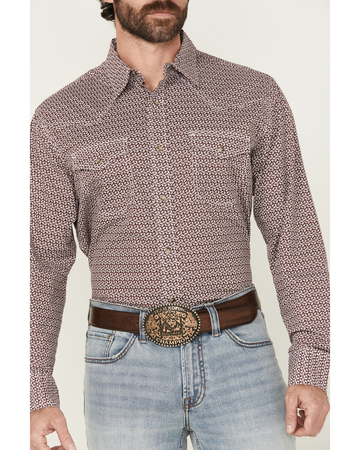 Image #3 - Wrangler Men's 20x Geo Print Long Sleeve Snap Stretch Western Shirt - Tall, Wine, hi-res