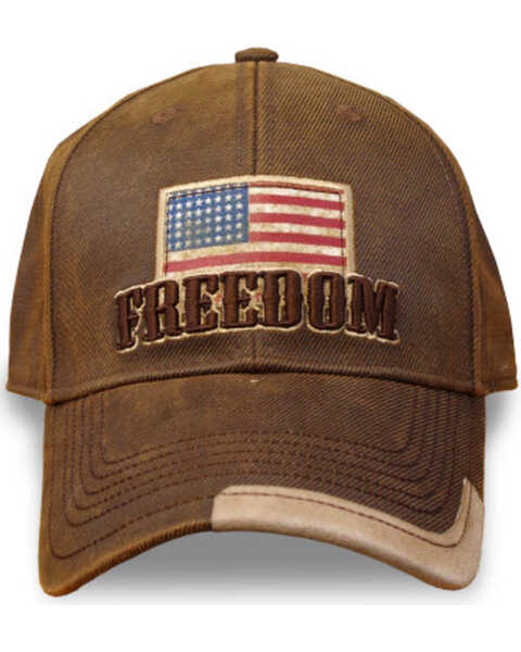 Image #1 - Farm Boy Men's Freedom Flag Ball Cap, Brown, hi-res