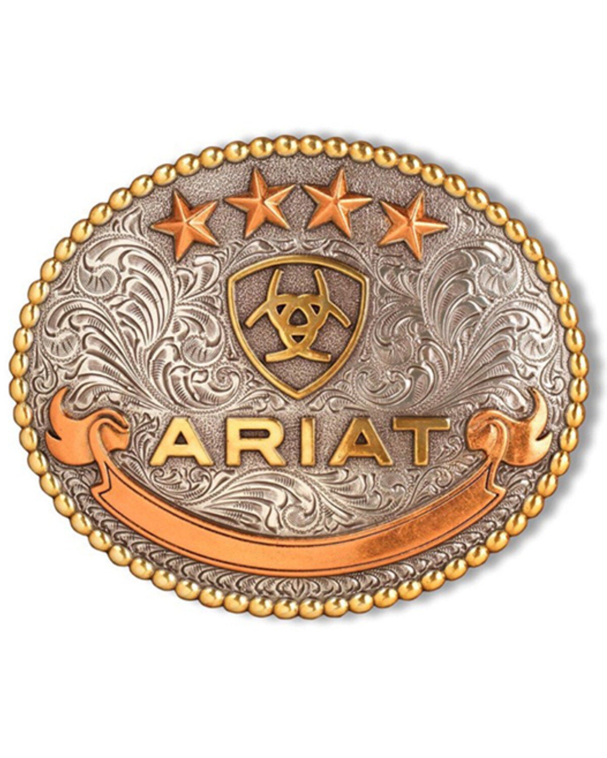 Ariat Men's Stars Oval Belt Buckle, Silver, hi-res