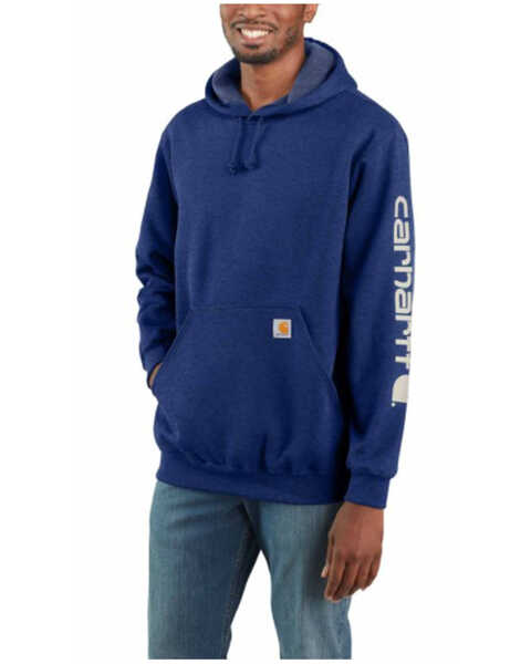 Carhartt Men's Loose Fit Midweight Logo Sleeve Graphic Hooded Sweatshirt, Blue, hi-res