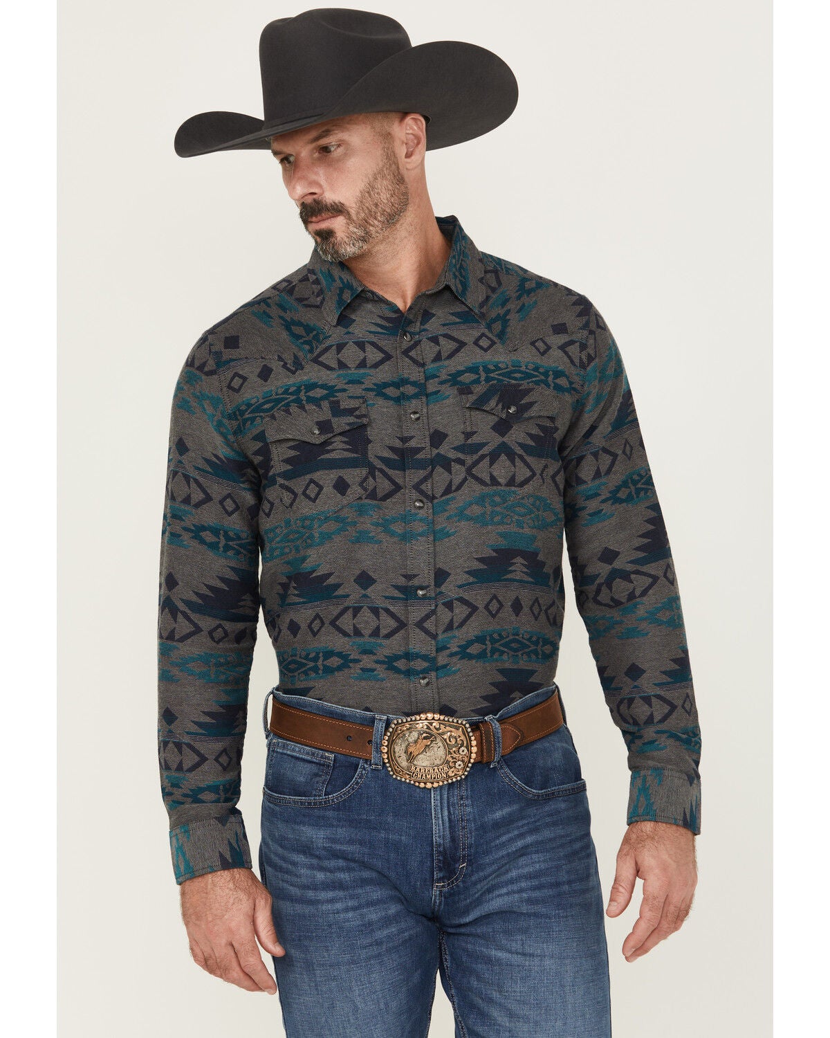 Cody James Men's Julian Southwestern Print Long Sleeve Snap Western Shirt - Tall, Grey, hi-res