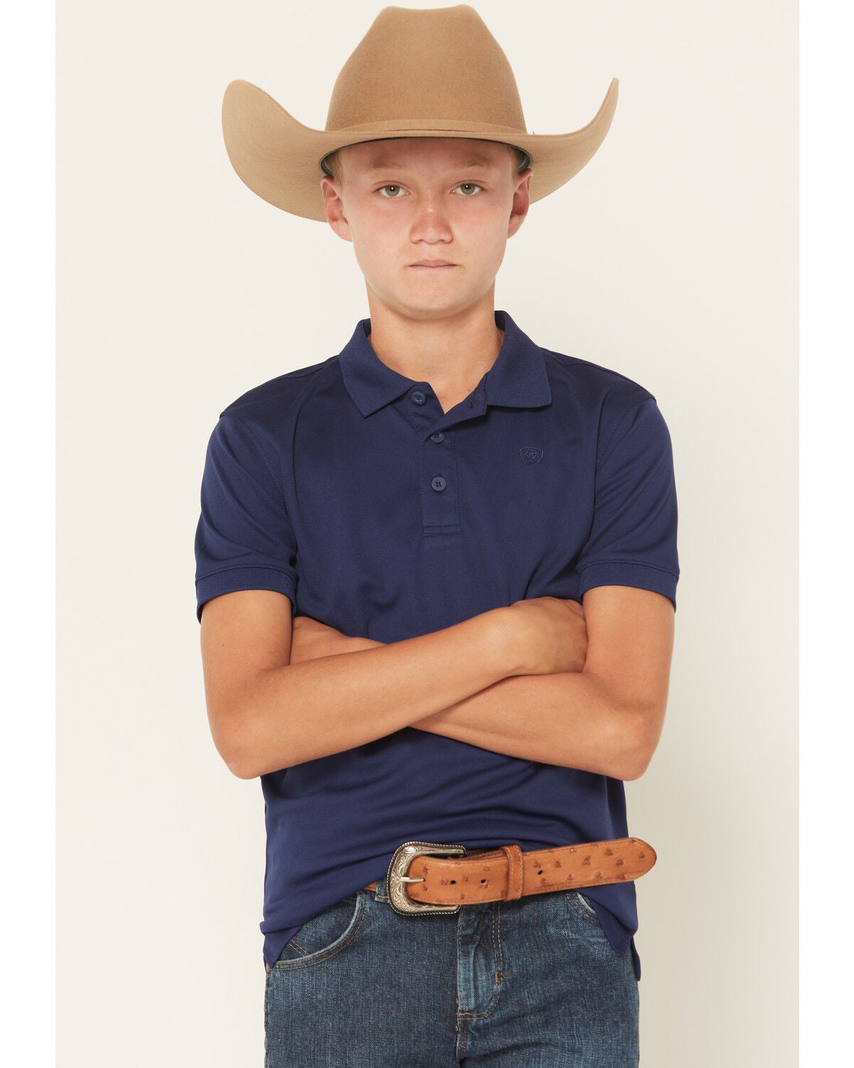 Ariat Boys' VentTEK Short Sleeve Polo, Blue, hi-res