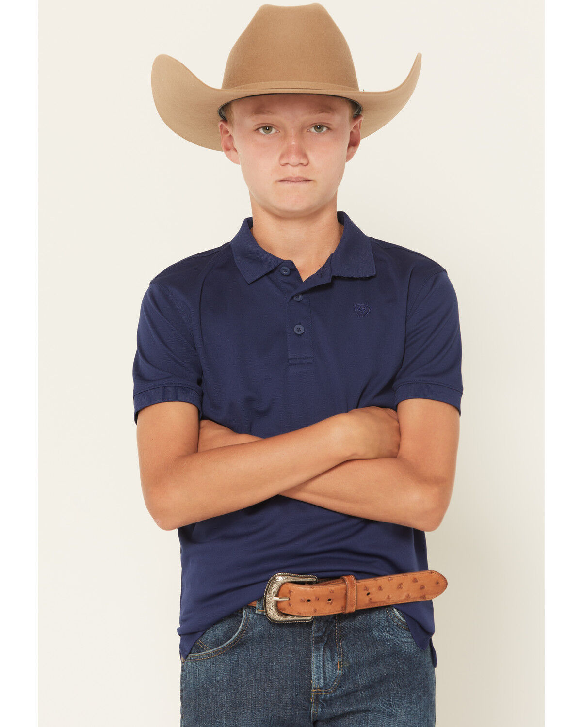 Image #1 - Ariat Boys' VentTEK Short Sleeve Polo, Blue, hi-res