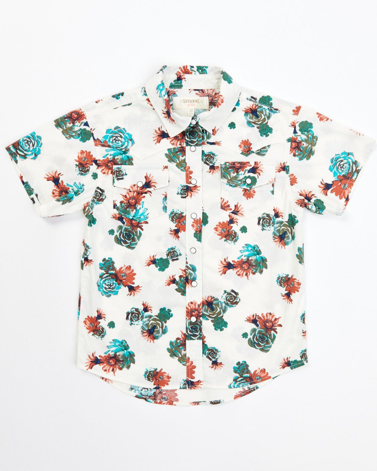 Shyanne Toddler Girls' Floral Print Short Sleeve Western Pearl Snap Shirt, Ivory, hi-res