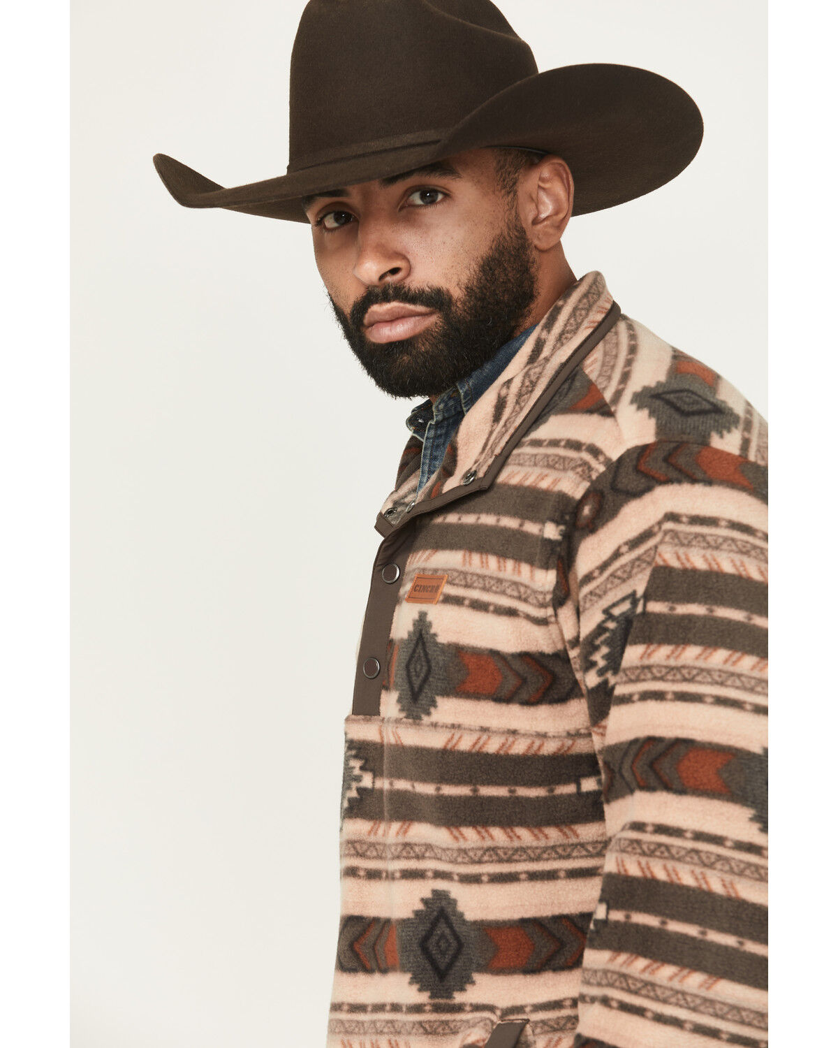 Image #2 - Cinch Men's Southwestern Print 1/4 Snap Pullover - Big, Brown, hi-res