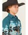 Image #2 - Panhandle Boys' Cowboy Border Print Long Sleeve Snap Western Shirt, Teal, hi-res