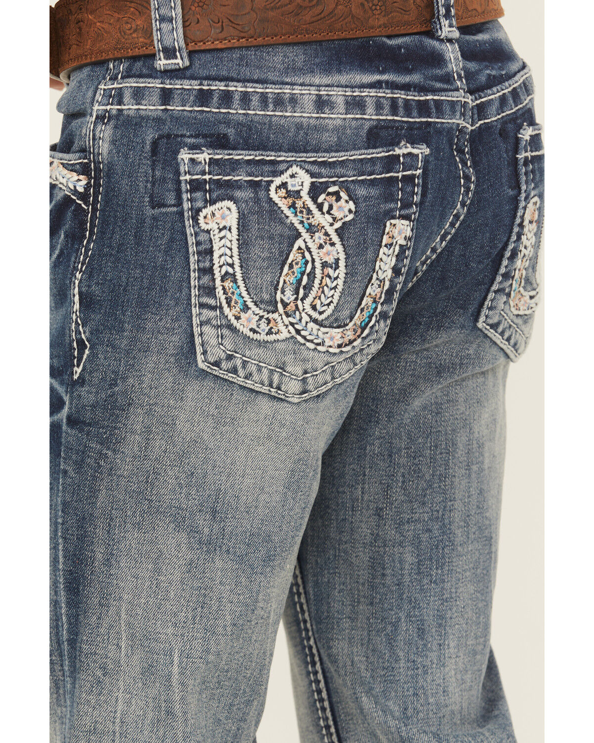 Product Name:  Grace in LA Little Girls' Light Wash Double Horseshoe Pocket Bootcut Stretch Denim Jeans