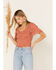 Beyond The Radar Women's Floral Print Smocked Top, Rust Copper, hi-res