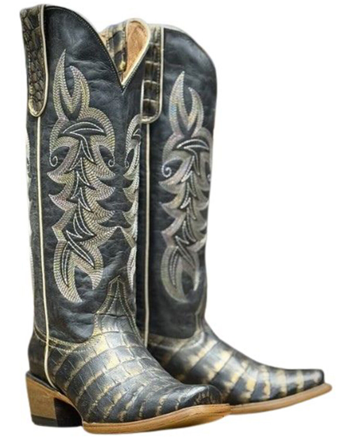 Image #1 - Tanner Mark Women's Caiman Print Tall Western Boots - Square Toe, Black, hi-res