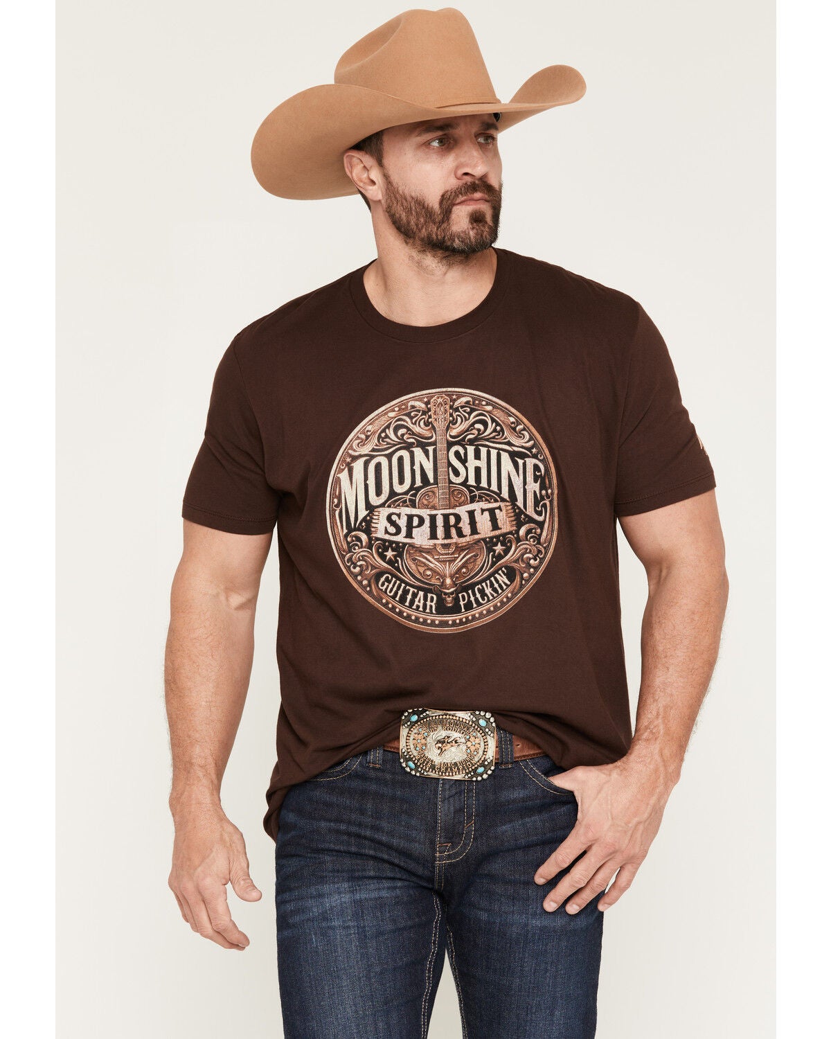 Moonshine Spirit&reg; Men's Cask Guitar Short Sleeve Graphic T-Shirt, Brown, hi-res