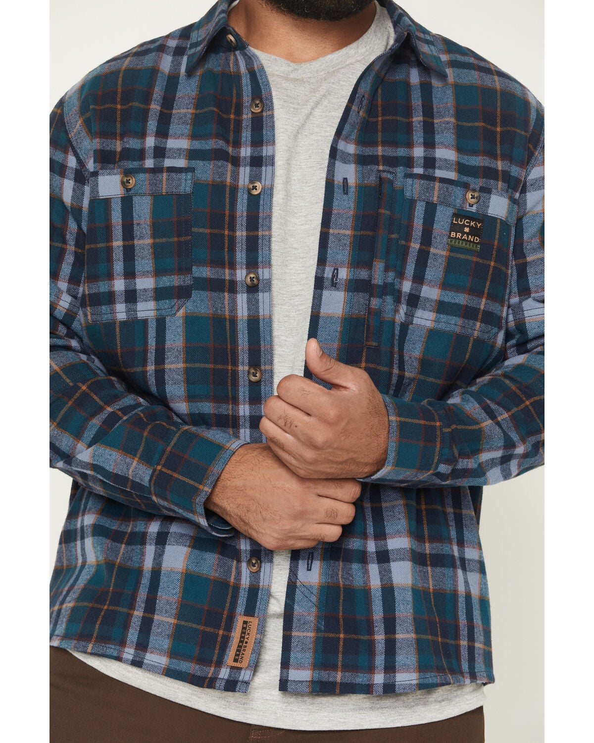 Image #3 - Lucky Brand Workwear Men's Everglades Plaid Print Long Sleeve Button-Down Flannel Shirt, Dark Teal, hi-res