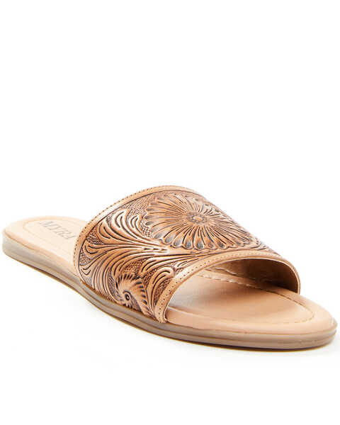 Myra Women's Wappal Western Hand-Tooled Sandals, Brown, hi-res
