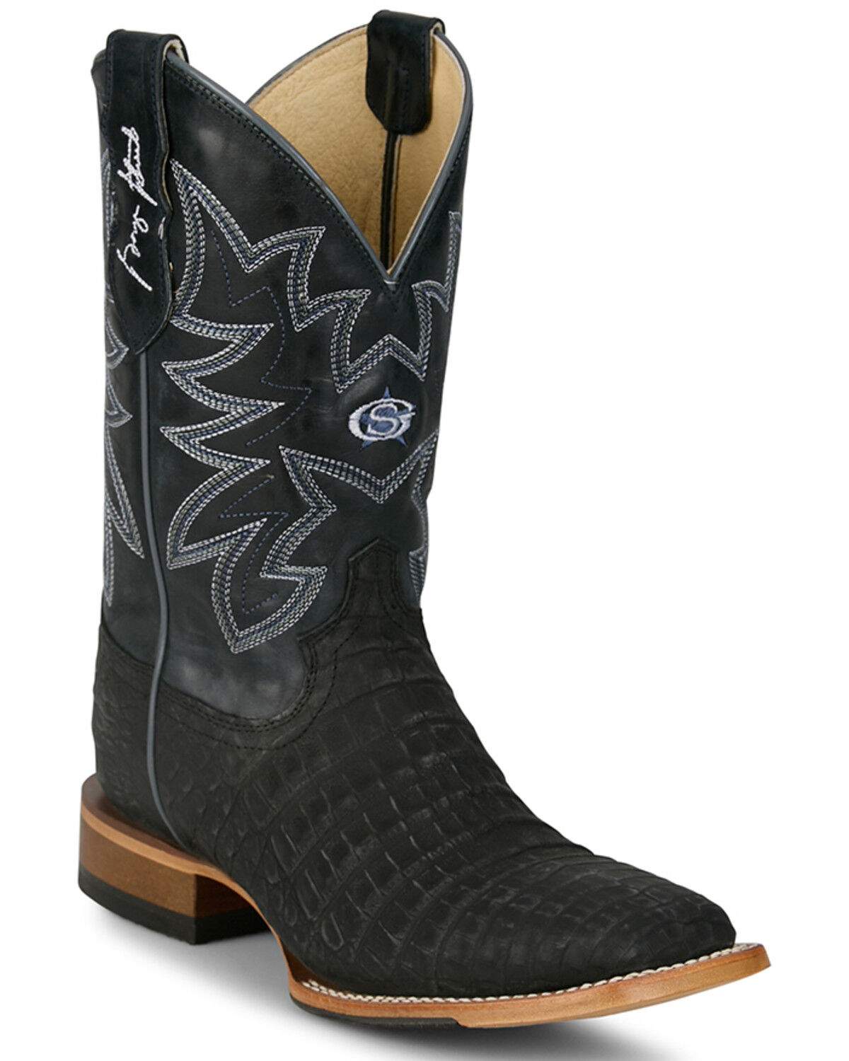 Image #1 - Justin Men's San Antone Exotic Caiman Western Boots - Broad Square Toe, Blue, hi-res