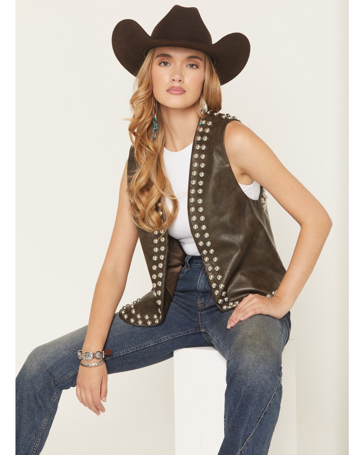 Fornia Women's Studded Vest, Chocolate, hi-res